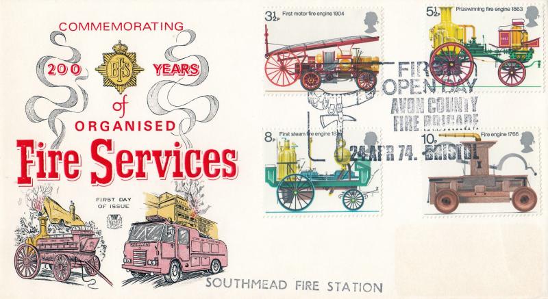 1974 (04) Fire Services - Stuart - Avon County Fire Brigade H/S - With Southmead Fire Station Cachet
