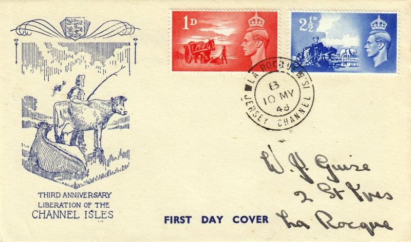 1948 (05) Channel Islands Liberation - 'Cows & Farmer' Cover - La Rocque, Jersey CDS