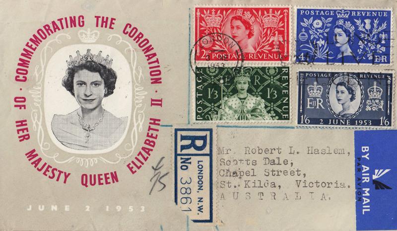 1953 (06) Coronation - Grey Image & Red Text Cover - London 's' Long Live The Queen Slogan
