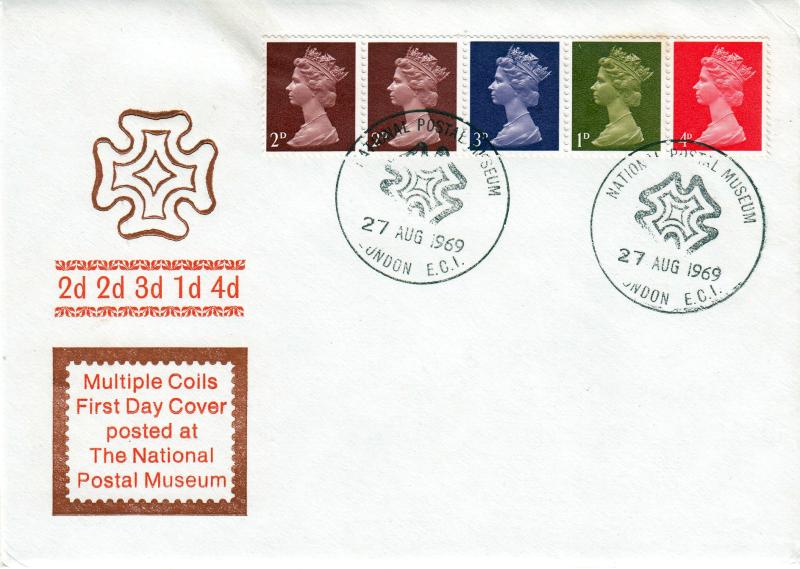 1969 (08) Multi Value Se-Tenant Coil - Helliwell Cover - National Postal Museum H/S