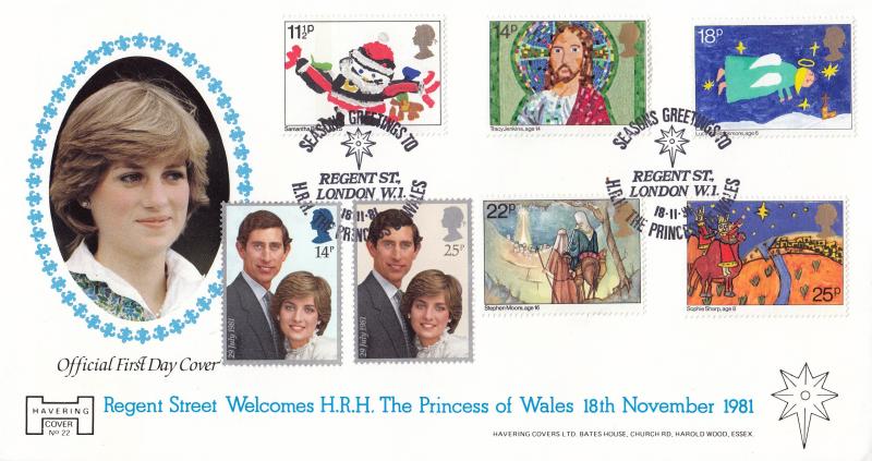1981 (11) Christmas - Havering 'Princess of Wales, Regent Street' Official - WITH 81 Wedding Stamps
