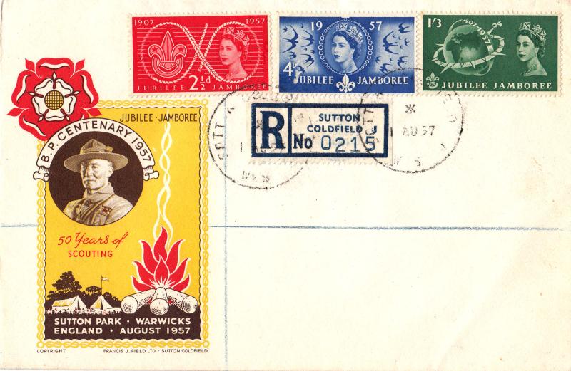 1957 (08) Scouts - Francis J Field Cover - Sutton Coldfield CDS (PACKET CDS)