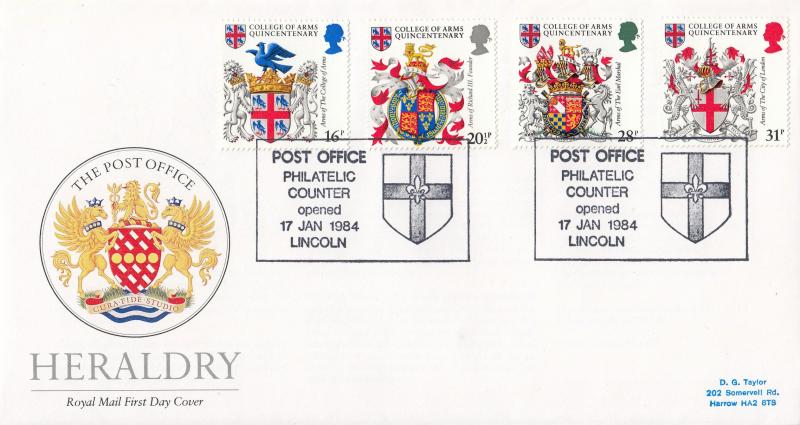 1984 (01) Heraldry - RM - Post Office Philatelic Counter Opened, Lincoln H/S