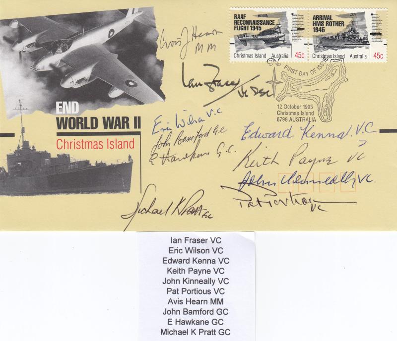 1995 (10) Christmas Island (Australia) End of WWII cover - Christmas Island H/S - Multi-Signed by SIX Victoria Cross Winners plus 4 Others