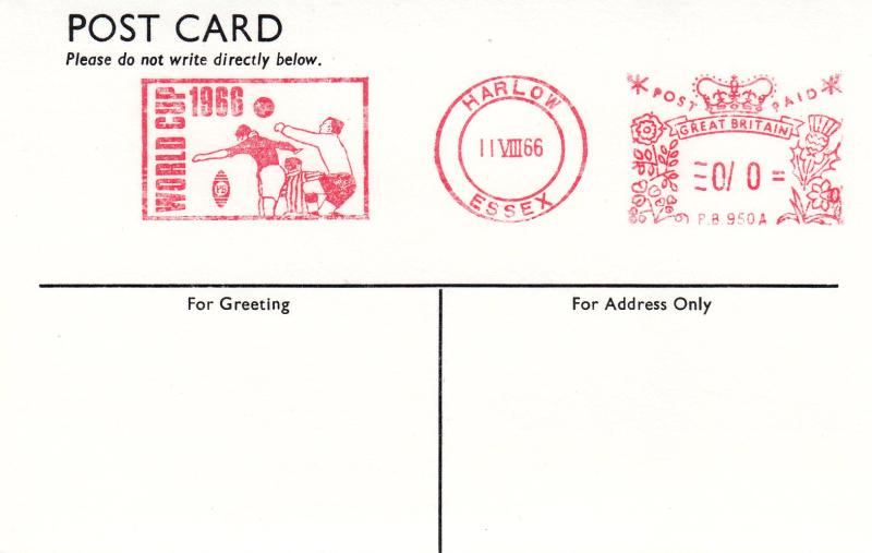 1966 (08) World Cup - Pitney-Bowes B&W Postcard - World Cup 1966 Meter Mark