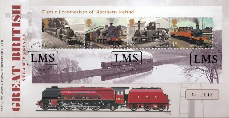 2013 (06) Classic Locomotives of Northern Ireland M/S - RM 'Nameplate' LMS Crewe Official