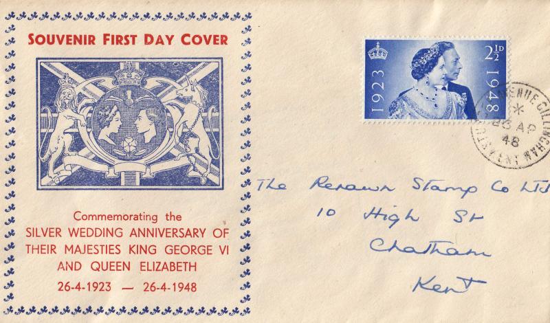 1948 (04) Silver Wedding - Blue Image & Red Text Cover - 2½d - Gillingham CDS