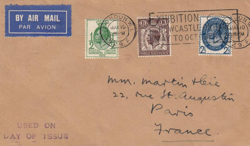 1929 (05) Postal Union Congress - Low Values (No 1d Red) - Plain - London W1 'Exhibition at Newcastle May to Oct 1929' Slogan