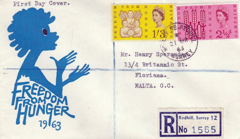 1963 (03) Freedom From Hunger - Blue 'Face & Hands' Cover - Non Phosphor - Redhill CDS