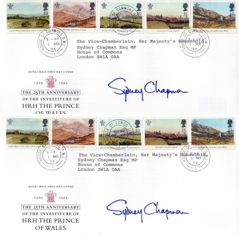 1994 (03) Prince of Wales Paintings - RMx2 - House of Lords & Commons CDS's - Both Signed by Sydney Chapman MP