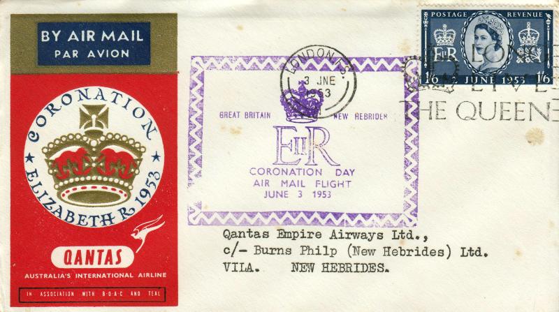 1953 (06) Coronation - Qantas (New Hebrides) - 'Long Live The Queen' Slogan