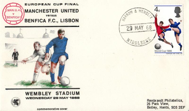 1968 (05) European Cup Final Commemorative Cover - Man Utd v Benfica - Harrow & Wembley CDS