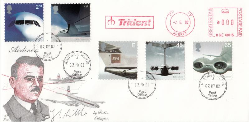 2002 (05) Airliners (Stamps) - 4d Post - Hatfield CDS + Trident Meter Mark