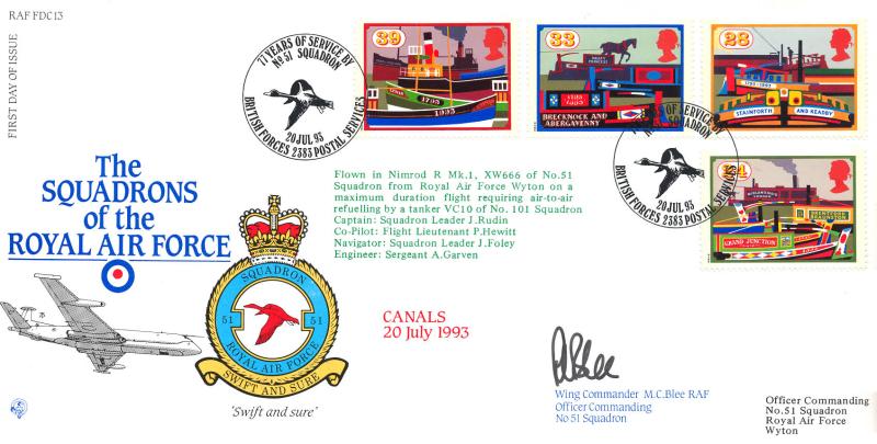 1993 (07) Canals - RAF FDC 13 '51 Squadron' Official