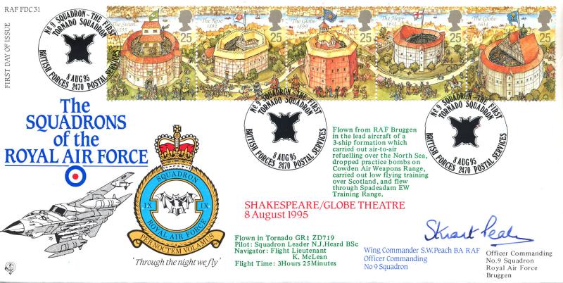 1995 (08) Shakespeare's Globe - RAF FDC 31 '9 Squadron' Official
