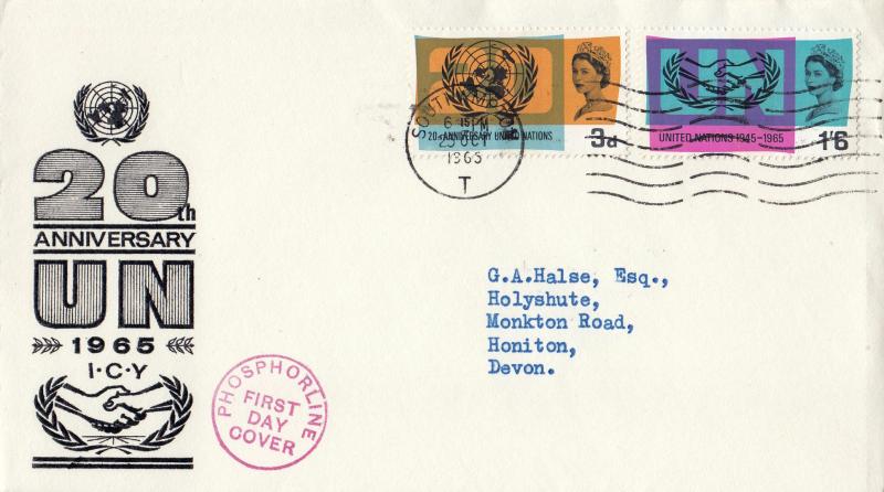 1965 (10) United Nations - 'Logo & Hands' Cover - Southampton 'T' Phosphor Wavy Line Slogan