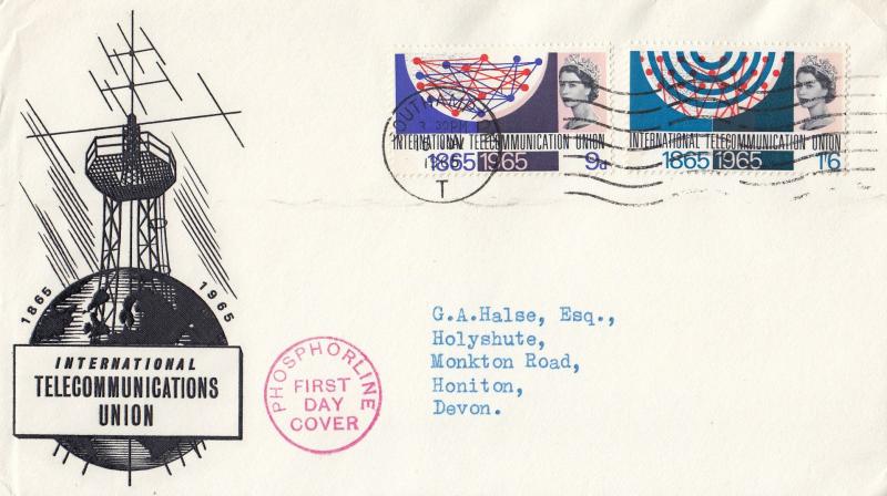 1965 (11) ITU - B&W 'Aerial Mast & Globe' Cover - Southampton 'T' Phosphor Wavy Line Slogan