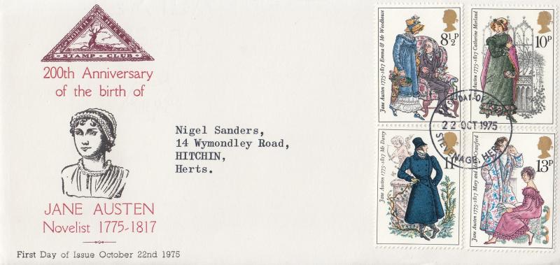 1975 (10) Jane Austen - North Herts Stamp Club - Stevenage FDI