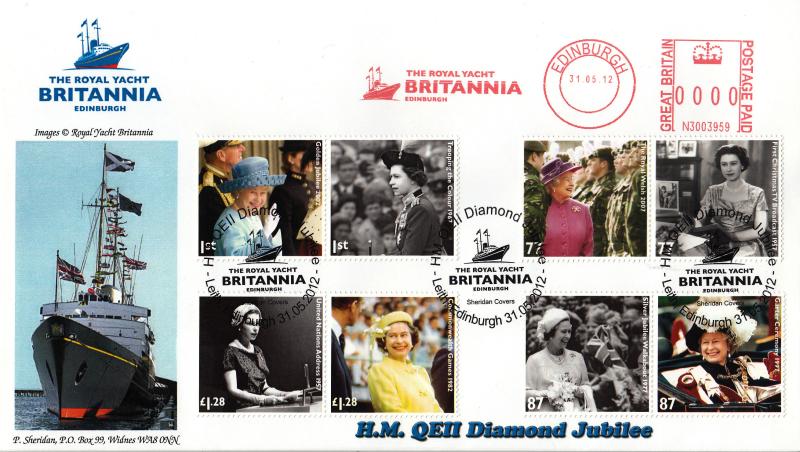 2012 (05) Diamond Jubilee (Stamps) - Sheridan 'Royal Yacht Britannia' Official + The Royal Yacht Britannia Meter Mark