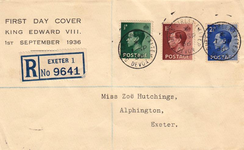 1936 (09) Edward VIII Definitives - 'Display Text' Cover - Queen Street CDS